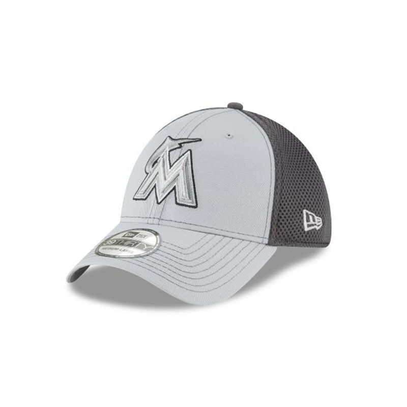 MLB Miami Marlins Grayed Out Neo 39Thirty Stretch Fit (VPD8779) - Grey New Era Caps